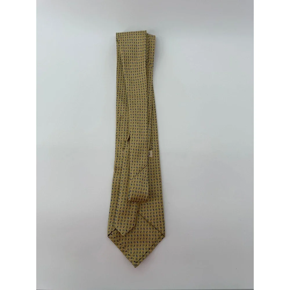 Burma Bibas Mens Silk Tie Gold Blue Geometric Diamond Extra Long XL Necktie